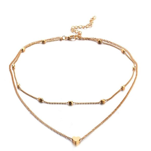 NEW Heart Layered Chain Pendant Gold Necklace - Picture 3 of 4